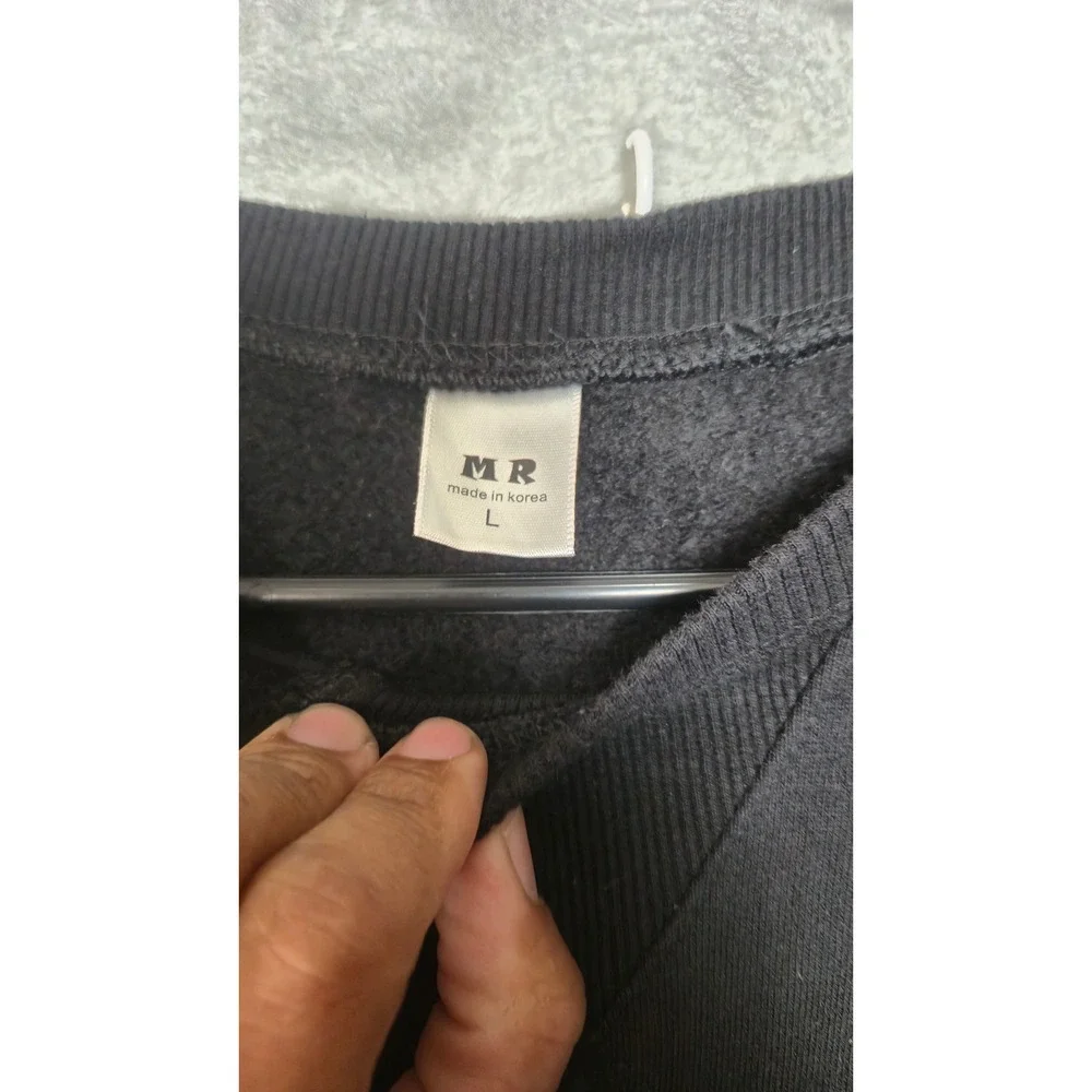MR Made in Korea Mens Black Crewneck Sweatshirt Utility Sleeve Pocket Large